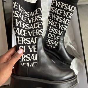 Versace Monochrome Logo Ankle Boots